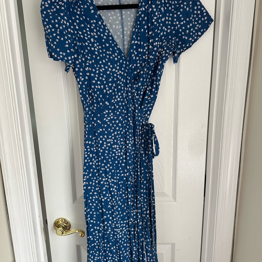 Blue Floral Wrap Dress